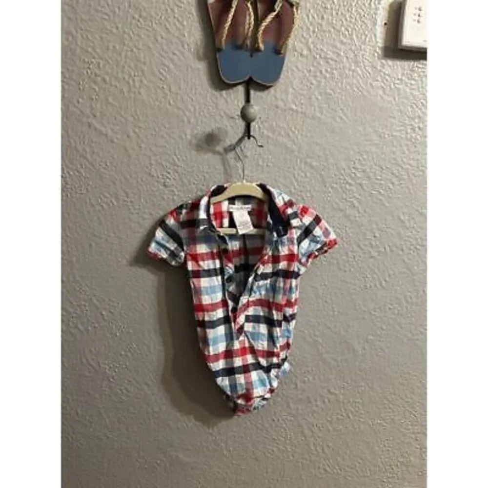 Boys Tommy Bahamas red white and blue plaid one‎ piece size 18 months